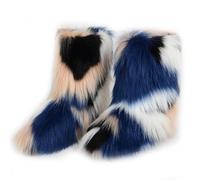 Femmes Linda Fluffy Bottes Chaud L'hiver Bottes de Neige with Faux Fourrure Colorful Chaussures Festival Chaussures Fourrurery Feet Paws Rave Custome Fuzzy Leg Chauder Outdoor White-Blue Size 43