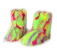 Femmes Linda Fluffy Bottes Chaud L'hiver Bottes de Neige with Faux Fourrure Colorful Chaussures Festival Chaussures Fourrurery Feet Paws Rave Custome Fuzzy Leg Chauder Outdoor Green-Red Size 43