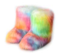 Femmes Linda Fluffy Bottes Chaud L'hiver Bottes de Neige with Faux Fourrure Colorful Chaussures Festival Chaussures Fourrurery Feet Paws Rave Custome Fuzzy Leg Chauder Outdoor Multi-colored Size 43