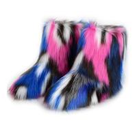 Femmes Linda Fluffy Bottes Chaud L'hiver Bottes de Neige with Faux Fourrure Colorful Chaussures Festival Chaussures Fourrurery Feet Paws Rave Custome Fuzzy Leg Chauder Outdoor Grey-Red-Blue Size 43