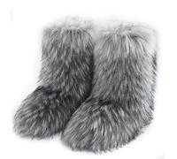Femmes Linda Fluffy Bottes Chaud L'hiver Bottes de Neige with Faux Raccoon Fourrure Chaussures Custome Festival Chaussures Fourrurery Feet Paws Rave Fuzzy Leg Chauder Outdoor Light-Grey Size 40