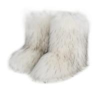 Femmes Linda Fluffy Bottes Chaud L'hiver Bottes de Neige with Faux Raccoon Fourrure Chaussures Custome Festival Chaussures Fourrurery Feet Paws Rave Fuzzy Leg Chauder Outdoor White-Black Size 42