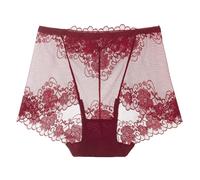 Femmes Lingerie Sexy Sous-vêtements Rouge Sans Couture Tanga Taille Haute et Dentelle Jacquard pour Femmes Sous-vêtements Transparent Culotte Femme Sous-vêtements Soie, Bordeaux, 3XL