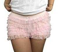 Femmes Lolita Short Y2K Dentelle Multicouches à Volants Short Lolita Pumphose Épissure Noeud Dentelle Ruché Pantalon Court Taille élastique Mini Sptizen Short Fées Micro-Pantalons Pettipants