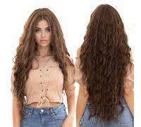 Femmes Longue Perruque Bouclée Marron Perruque Femmes Ondulée Perruque Cheveux Longs Cosplay Wig, Style 2