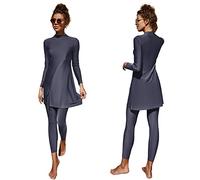 Femmes Maillots de Bain Musulmans Islamique Modest Couverture Complète Burkini Manches Longues Haut Pantalon Natation été Tenue de Plage Maillots Rashguards 2 Pièce Gris - Ourlet Fendu M