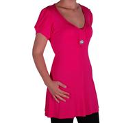 Femmes Manches Courtes Col en V Casual Plain Longue Grande Taille évasée Tunique