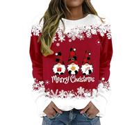 Femmes Manches Longues Col Rond Merry Christmas Imprimé Fleurie Top Pull Noël Femme Sweatshirt Sweat Noël Grande Taille Pullover Sweat-Shirt