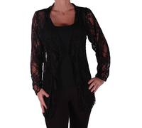 Femmes manches longues en dentelle ouverte Mesh Floral cascade Jersey Cardigan