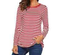 Femmes Manches Longues Slim Col Rond Rayé Basic T Shirt Femmes Rouge Blanc Rayé Manches Longues Casual Col Rond Tops Blouse Casual Rayé Tees Shirts Top Femmes Col Rond Manches Longues Vest, b-rouge, L