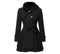 Femmes Manteau Décontracté avec Ceinture Léger à Manches Longues à Double Boutonnage Chaud Veste d'hiver en Laine Mince ÉLéGant Trench-Coat pour Femmes Grand Col en Fourrure (Noir,3XL)