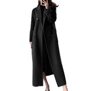 Femmes manteau vêtements d'extérieur automne vêtements chaud femme long Double boutonnage manteaux avec ceinture adapté for les achats de fête (Color : Black, Size : Large)