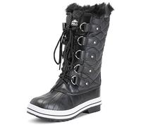 Femmes Matelassé Pluie Lacer Fourrure Chaleureux Chaussures Neige Botte - BLL37 - AYC0010 - Noir Cuir - 37 EU