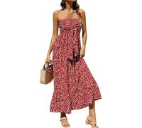 Femmes Maxi Robe de Cocktail Mariage Casual Robes Bustier Longue Epaule Denudee Imprimé Robe de Soiée Bustier sans Bretelle Mariage Invitée Vacances Plage Cadeau Ado Fille,Rouge,XL,f487r