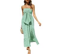 Femmes Maxi Robe de Cocktail Mariage Casual Robes Bustier Longue Epaule Denudee Imprimé Robe de Soiée Bustier sans Bretelle Mariage Invitée Vacances Plage Cadeau de Ma Mère,Light Green,XL,f483r