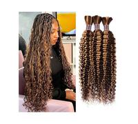 Femmes Mèches de cheveux humains en vrac for tressage P4/27 blonds ondulés profonds, sans trame Extensions pour tresses(12inches)