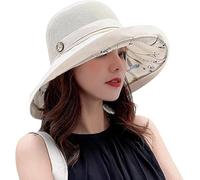 Femmes Mesh Sun Chapeaux Large Bord Plage Bucket Caps Floral UPF50+Packable Summer Pêche Cap, Beige, Taille Unique