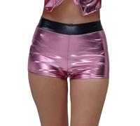 Femmes métallique Faux Cuir Shorts élastique Butin Mini Fonds Tenue Sexy Scintillant Taille élastique Regard Humide Pantalon Chaud Brillant Rose XL