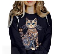 Femmes Mignon 3D Chat Imprimer à Manches Longues t-Shirt Mignon Animal Chat Graphique O-col Tops Casual Dames vêtements