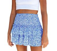 Femmes Mini Jupes Fleurie L'été Taille Haute Décontractée Évasée Légère Et Respirante Vintage Daily avec Doublure Adaptée À des Vacances Plage Tour De Taille Elastique Jupe Courte (Sky Blue, XL)