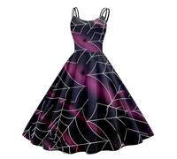 Femmes Mode Halloween Imprimé Sexy Robe Big Swing Casual Longue Robe, lilas, XXL