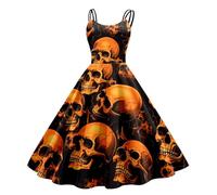 Femmes Mode Halloween Imprimé Sexy Robe Big Swing Casual Longue Robe, or, S