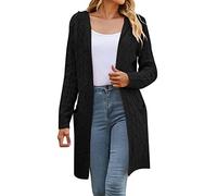 Femmes mode lâche longue couleur unie à capuche torsadé poche cardigan pull veste manteau Veste Femme Hiver Chaud Grande Taille Jacket Femme (Black, L)