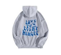 Femmes Mode Lettre Imprimé Sweat à Capuche Manches Longues Avec Sweatshirt Top Pull Slogan Graphique Drop Épaule Cordon de Serrage Sweat à Capuche, gris, S