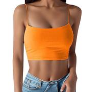 Femmes Mode Party Top Shirt Soild Couleur Strap Débardeur Gilet Casual Sans Manches Sexy Slim Tunique Débardeurs, Orange, M