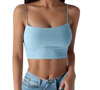 Femmes Mode Party Top Shirt Soild Couleur Strap Débardeur Gilet Casual Sans Manches Sexy Slim Tunique Débardeurs, bleu ciel, XL