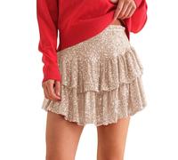 Femmes Mode Patchwork Paillettes Régulier Taille Haute Jupe Patchwork Classique, kaki, XS