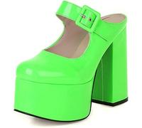 Femmes Mode Plateforme Sandales Mary Jane Talon Haut Noir Cuir Verni Gros Talon Pompes Sexy Mariage Party Robe Court Chaussures, Green, 44 EU