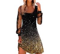 Femmes Mode Robe - Robe Année 80 Robe Sexy à Paillettes pour Femme Tempérament Chic Short Robes Manches Longues Sequin Beaded Fringed Dress pour Robe Soiree Paillette