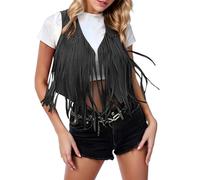 Femmes Mode Solide Gland Gilet Décontracté Mince Sans Manches Cardigan Gilet, Noir , XXL
