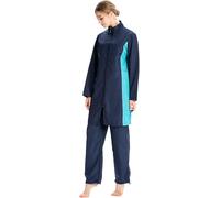 Femmes Musulman Maillot De Bain 3 Pièce Ensemble Islamique Sport Maillots De Bain Vêtements De Plage Couverture Complète Burkini avec Bonnet De Bain, Blue, XL