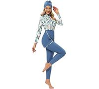 Femmes Musulmanes Burkini Maillot de Bain 3 pièces Fleur Maillots de Bain Modestes Maillots de Bain Islamiques Haut de Bain à Manches Longues avec Pantalon Hijab Tankini été Maillot de Bain