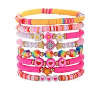 Femmes Naturelle Inoxydable Rose Bijoux Beaded Pearl Clay Stackable Charm Kidcore Aesthetic Summer Beach Layering Bracelets Jewelry For Girls Women Teens Mamie Quartz Bracelet Bijoux (C, One Size)