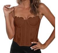 Femmes Night Out Dentelle Mesh Date Night Spaghetti Strap Club Mode Tendance Corset Top Compression Vêtements Femmes, café, M