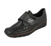Femmes Noir Avec Animal Imprimé Motif Rieker Compensé Chaussure: 537C0-00