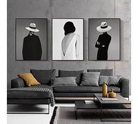 Femmes noir et blanc avec chapeau affiches et impressions peinture murale moderne sur toile mur Art photos pour salle de bain salon 60x90cmx3 sans cadre