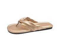 Femmes noir mince tongs fée style plat fond décontracté plage t sangle clip orteil chaussures été extérieur carré orteil large largeur tanges sandales brevet cuir couleur solide (Gold, 36)