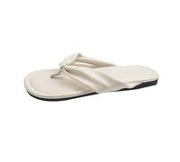 Femmes noir mince tongs fée style plat fond décontracté plage t sangle clip orteil chaussures été extérieur carré orteil large largeur tanges sandales brevet cuir couleur solide (White, 41)