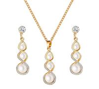 Femmes Noires Par Ensembles Cultured Pearls Pendant Necklace Teardrop Pearl Dangling Earrings Cubic Zirconia Pearl Wedding Jewelry Set For Bridal Women Bridesmaids & Br Perle Jaune (N, One Size)