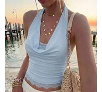 Femmes Nouvelle Arrivée Printemps/Été Top Camisole à Encolure ras-du-cou en Dentelle Patchwork, Dos Nu avec Bretelles Nouées, Convient pour les Vacances, la Plage L,M,S,XL,XS,XXL,XXS,XXXL,XXXXLUnicolo