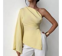 Femmes Nouvelle Mode Élégante Blouse Blanche Casual à Une Épaule avec Manches Extra Longues Plissées et Décorations Métalliques pour Station Balnéaire L,M,S,XSUnicolorePolyester