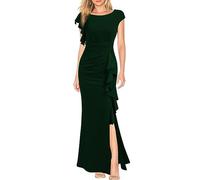 Femmes O Neck Ruffles Manches Split Body Mermaid Soirée Cocktail Robe Longue