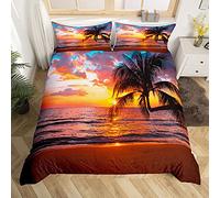 Femmes Ocean Beach Housse de Couette pour Enfants Adultes Filles Chic Mer Coucher de Soleil Paysage Tropical Palm Tree Parure de Lit 200x200cm Hawaiian Holiday Parure Housse de Couette Room Decor