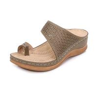 Femmes Oignons Sandales Orthopédiques Gros Orteil Os Valgus Correcteur Pantoufles Bout Ouvert Hallux Chaussure Antidérapante pour Soulager Douleur Symptômes D'oignon,Kaki,37