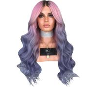 Femmes Ombre Ondulé Perruque Cheveux Longs Bouclés Cheveux Véritables Perruques Complètes Cosplay Wig Rose et Violet