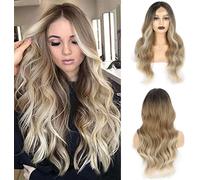 Femmes Ombre Ondulé Perruque Cheveux Longs Bouclés Cheveux Véritables Perruques Pleines Cosplay Wig Gold